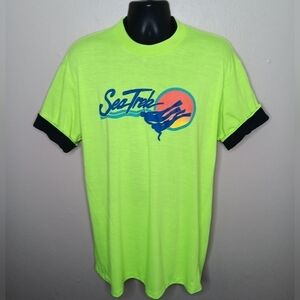 Vintage 90's Sea Trek Scuba Diving Adult OSFA Ringer T-shirt Single Stitch Neon